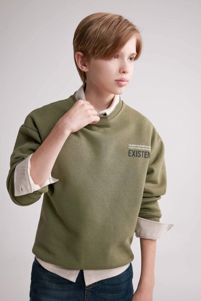 Erkek Çocuk Oversize Geniş Kalıp Bisiklet Yaka Sırt Baskılı Sweatshirt