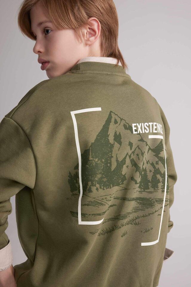 Erkek Çocuk Oversize Geniş Kalıp Bisiklet Yaka Sırt Baskılı Sweatshirt