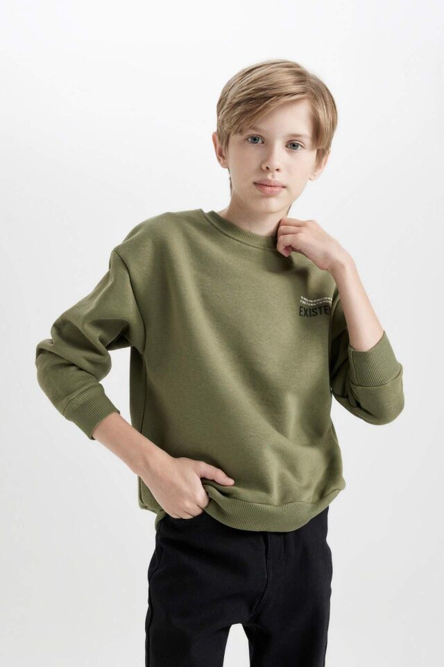 Erkek Çocuk Oversize Geniş Kalıp Bisiklet Yaka Sırt Baskılı Sweatshirt