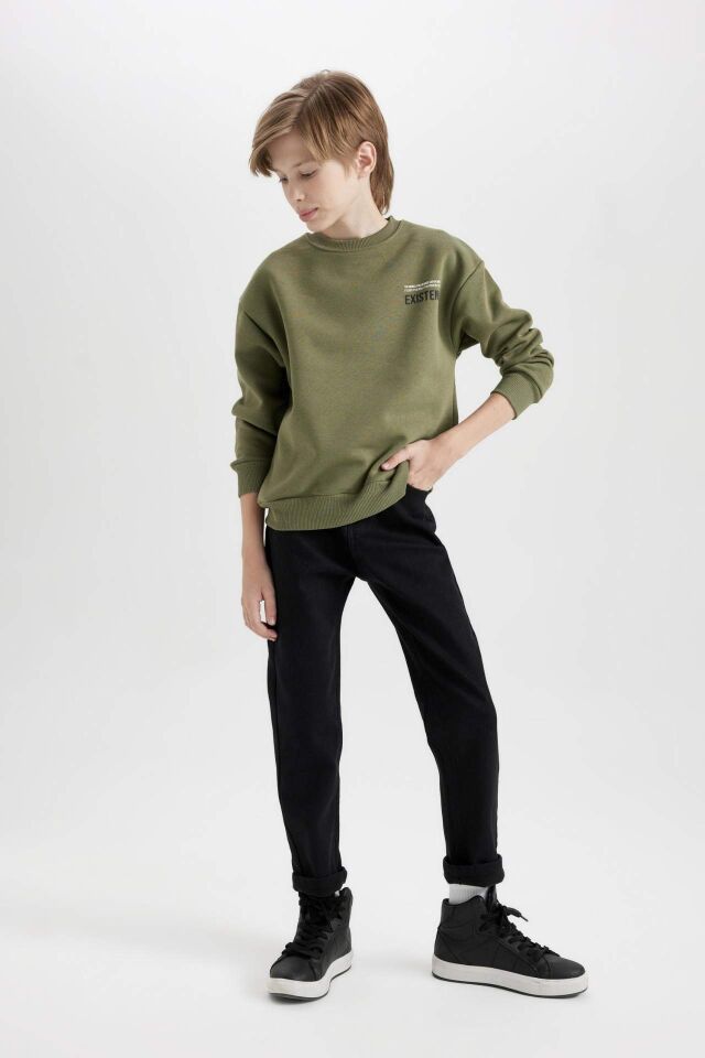 Erkek Çocuk Oversize Geniş Kalıp Bisiklet Yaka Sırt Baskılı Sweatshirt
