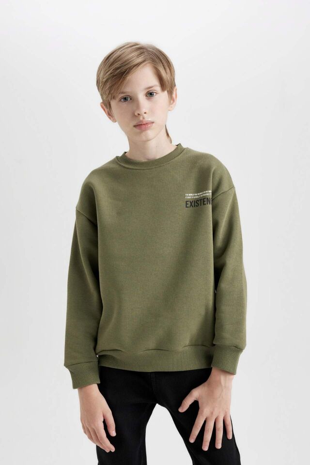 Erkek Çocuk Oversize Geniş Kalıp Bisiklet Yaka Sırt Baskılı Sweatshirt