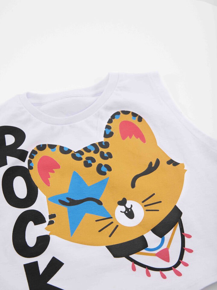 Rocker Leo Kız Çocuk T-Shirt Kapri Şort Takım 6 Y - Beyaz, Mavi