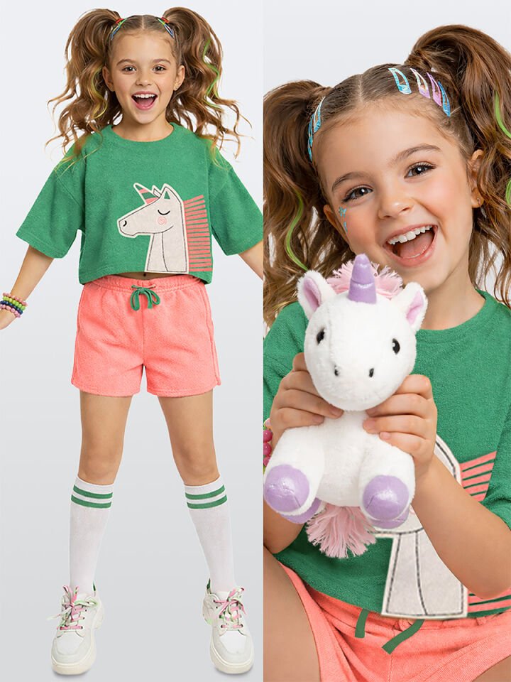 Unicorn Kız Çocuk Havlu Şort T-shirt Takım 4Y - Pembe