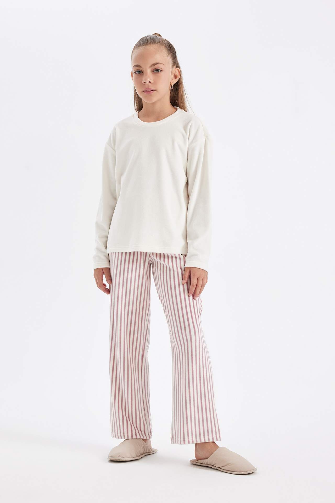 Kız Çocuk Pijama Takımı Polar Uzun Kollu Üst Uzun Alt