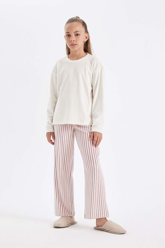 Kız Çocuk Pijama Takımı Polar Uzun Kollu Üst Uzun Alt