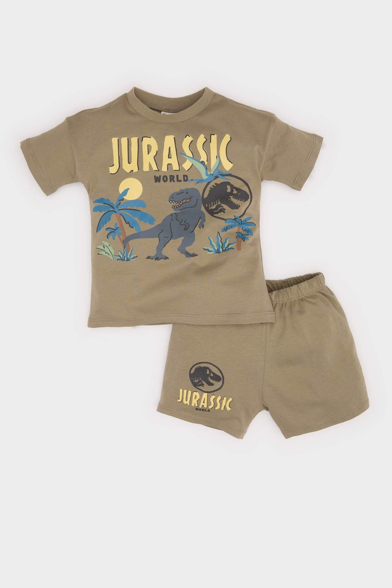 Erkek Bebek Jurassic World 2'li Takım Kısa Kollu Tişört Beli Lastikli Şort