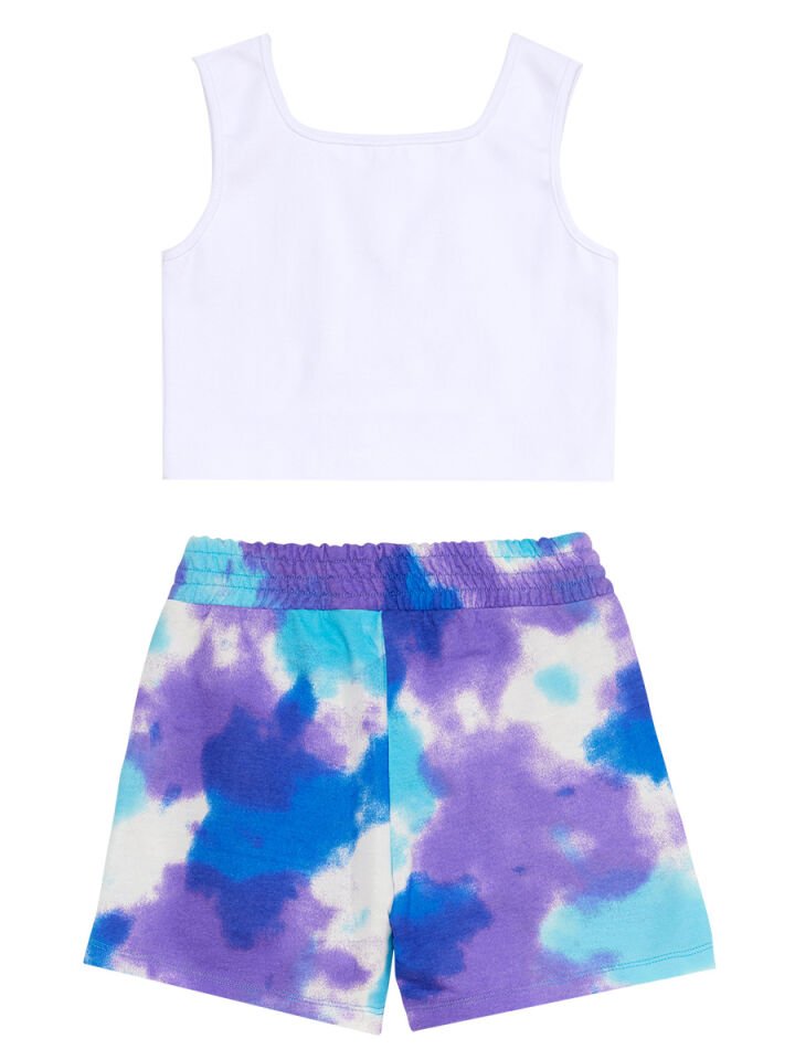 Never Mind Kız Çocuk Crop Top Batik Şort Takım 9 Y - Beyaz, Mavi