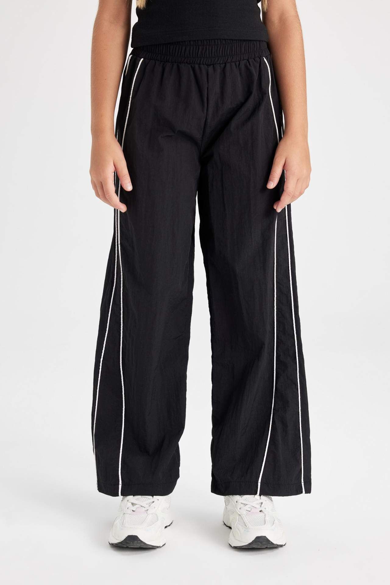Kız Çocuk Wide Leg Geniş Bol Paça Beli Lastikli Siyah Pantolon