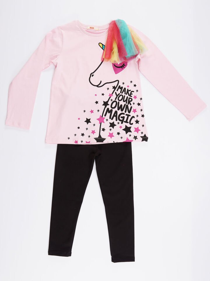 Love Magic Tüllü Kız Çocuk Tunik Tayt Takım 8 Y - Pembe, Siyah