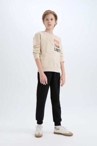 Erkek Çocuk 2'li Takım Kalın Baskılı Sweatshirt Beli Lastikli Jogger Alt