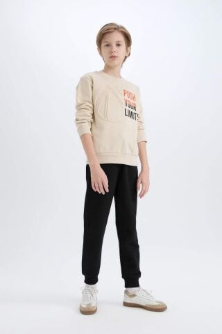 Erkek Çocuk 2'li Takım Kalın Baskılı Sweatshirt Beli Lastikli Jogger Alt