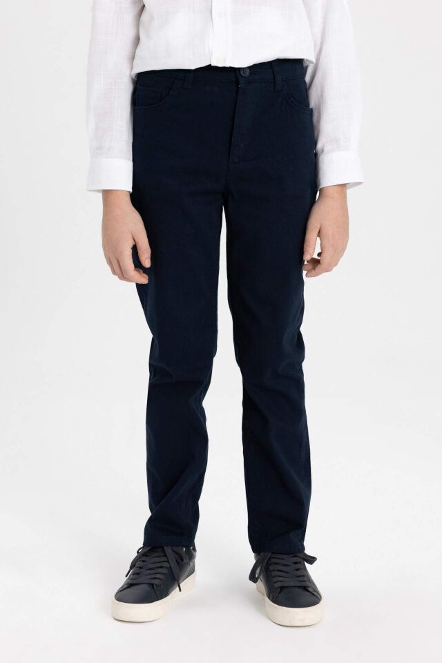 Erkek Çocuk Lacivert Düz Paça Gabardin Basic Düz Pantolon
