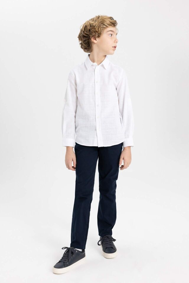 Erkek Çocuk Lacivert Düz Paça Gabardin Basic Düz Pantolon