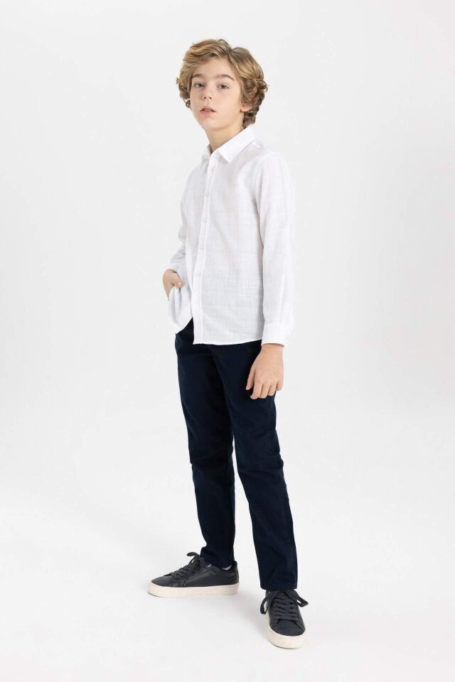 Erkek Çocuk Lacivert Düz Paça Gabardin Basic Düz Pantolon