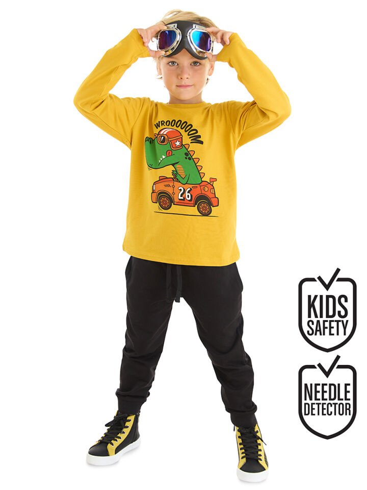 Yarışçı Timsah Erkek Çocuk T-shirt Pantolon Takım 2 Y - Siyah, Hardal