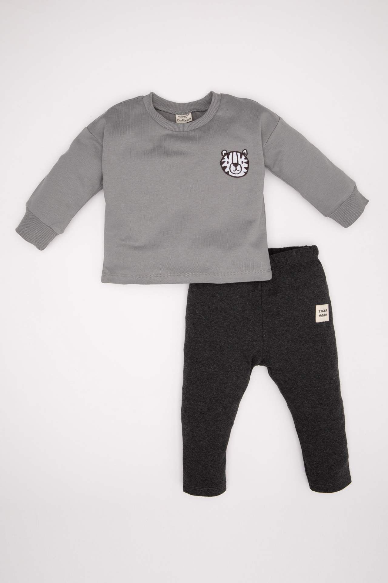 Erkek Bebek 2'li Takım Baskılı Bisiklet Yaka  Sweatshirt Üst Beli Lastikli Jogger Eşofman Altı