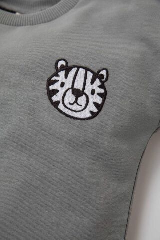 Erkek Bebek 2'li Takım Baskılı Bisiklet Yaka  Sweatshirt Üst Beli Lastikli Jogger Eşofman Altı