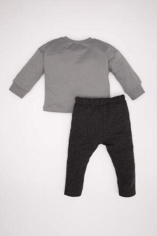 Erkek Bebek 2'li Takım Baskılı Bisiklet Yaka  Sweatshirt Üst Beli Lastikli Jogger Eşofman Altı