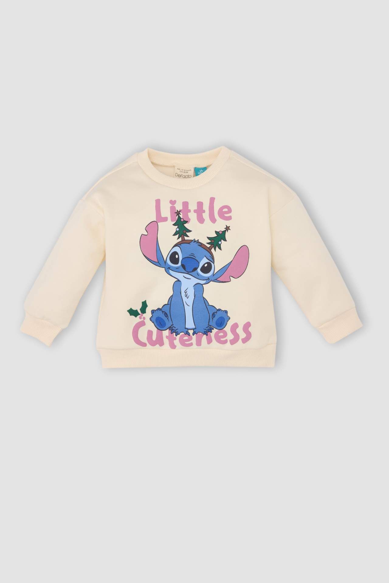 Kız Bebek Disney Lilo & Stitch Bisiklet Yaka İçi Yumuşak Tüylü Kalın Sweatshirt
