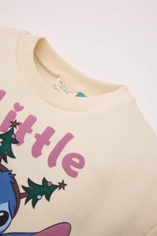 Kız Bebek Disney Lilo & Stitch Bisiklet Yaka İçi Yumuşak Tüylü Kalın Sweatshirt