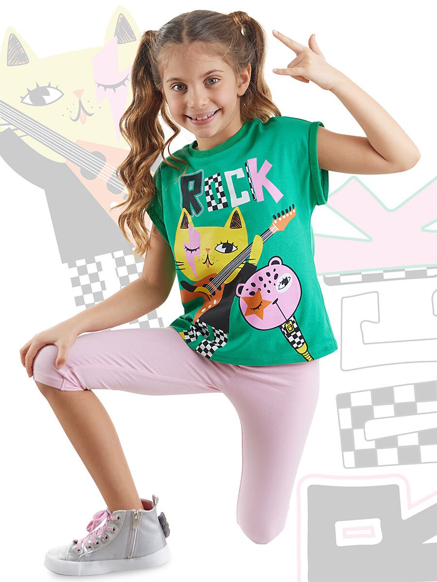 Rock Kankalar Kız Çocuk Tunik Tayt Takım 10 Y - Pembe, Yeşil