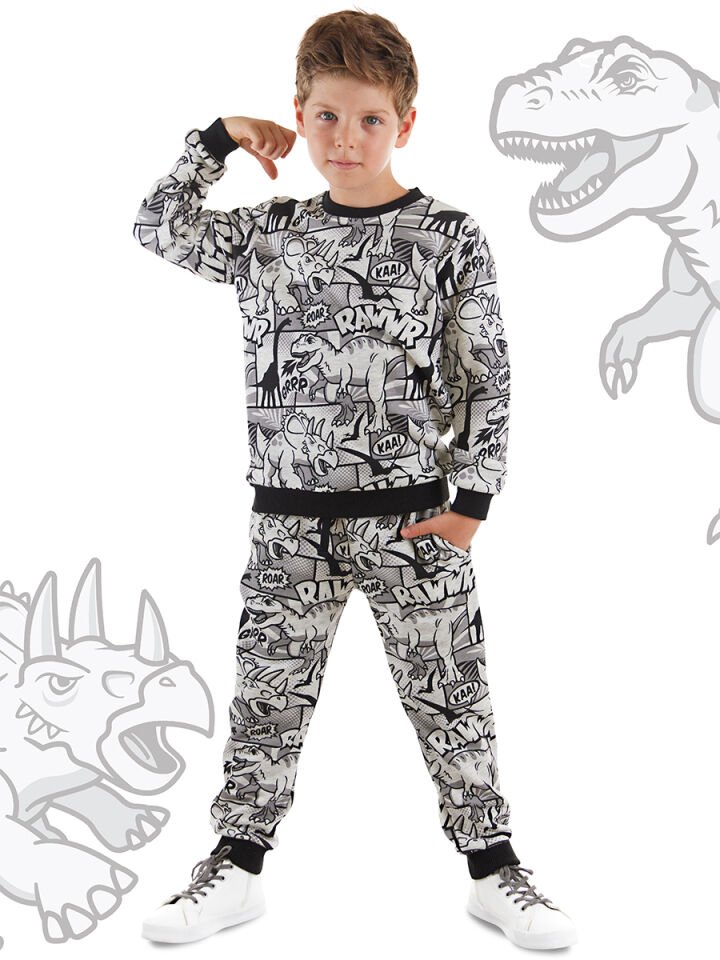 Çizgi Dino Erkek Çocuk Eşofman Takım 4 Y - Gri