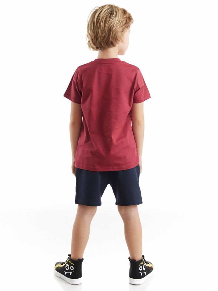Süper Güçlü Erkek Çocuk T-shirt Şort Takım 5 Y - Bordo, Lacivert