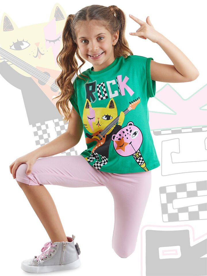 Rock Kankalar Kız Çocuk Tunik Tayt Takım 4 Y - Pembe, Yeşil