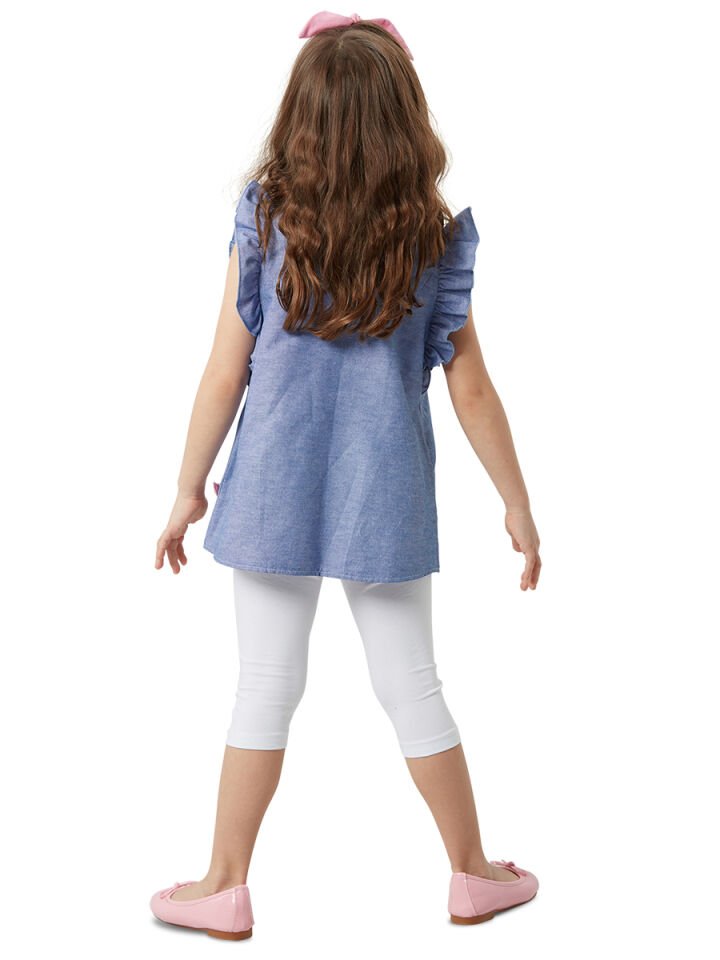 Deniz Kedisi Kız Çocuk Tunik Tayt Takım 6 Y - Mavi Beyaz