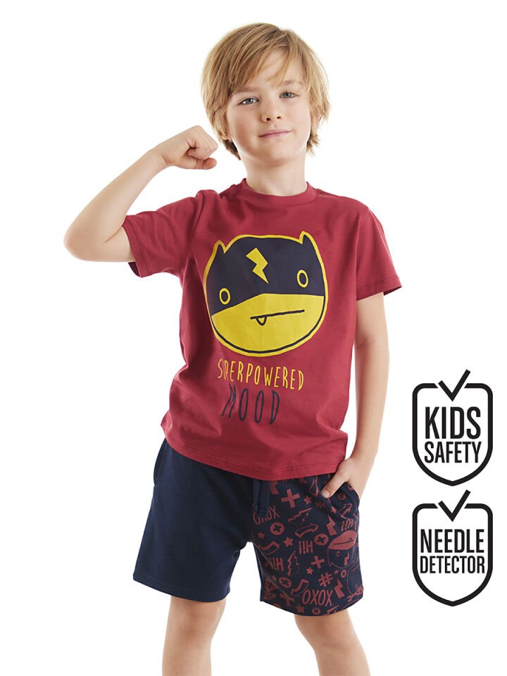 Süper Güçlü Erkek Çocuk T-shirt Şort Takım 6 Y - Bordo, Lacivert