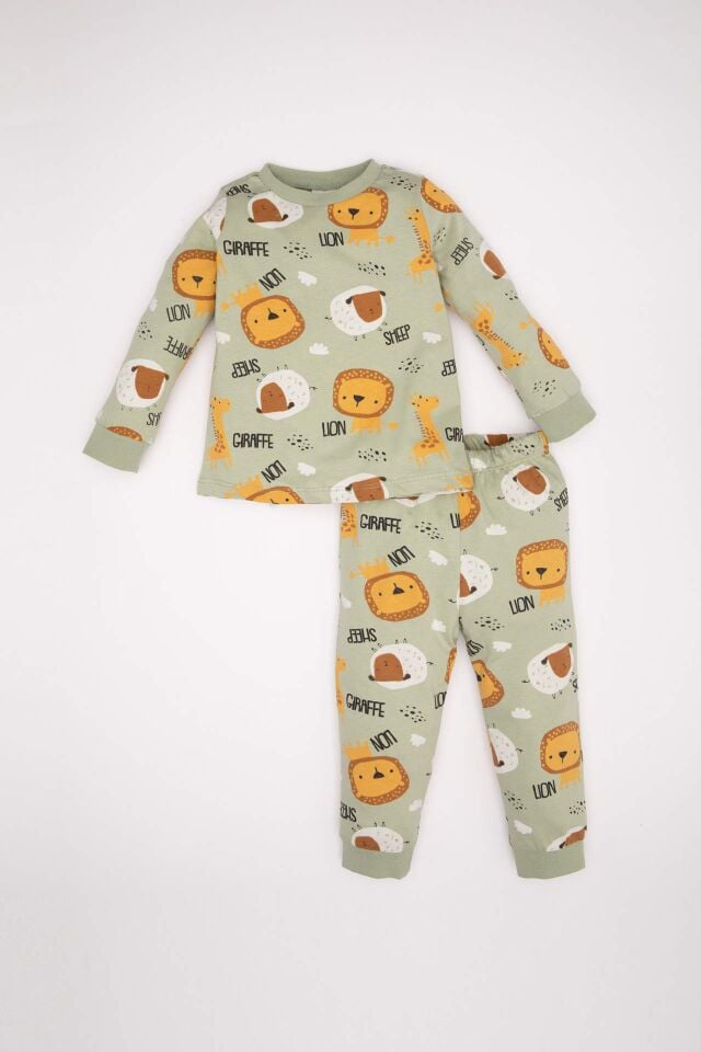 Erkek Bebek Pijama Takımı Penye Safari Desenli Uzun Kollu Üst Uzun Alt