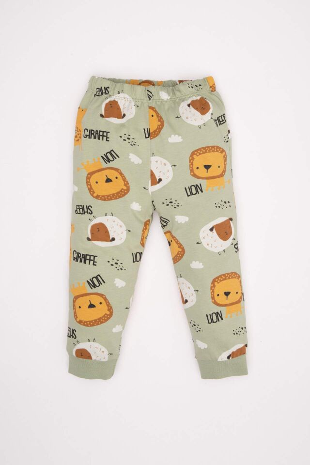 Erkek Bebek Pijama Takımı Penye Safari Desenli Uzun Kollu Üst Uzun Alt