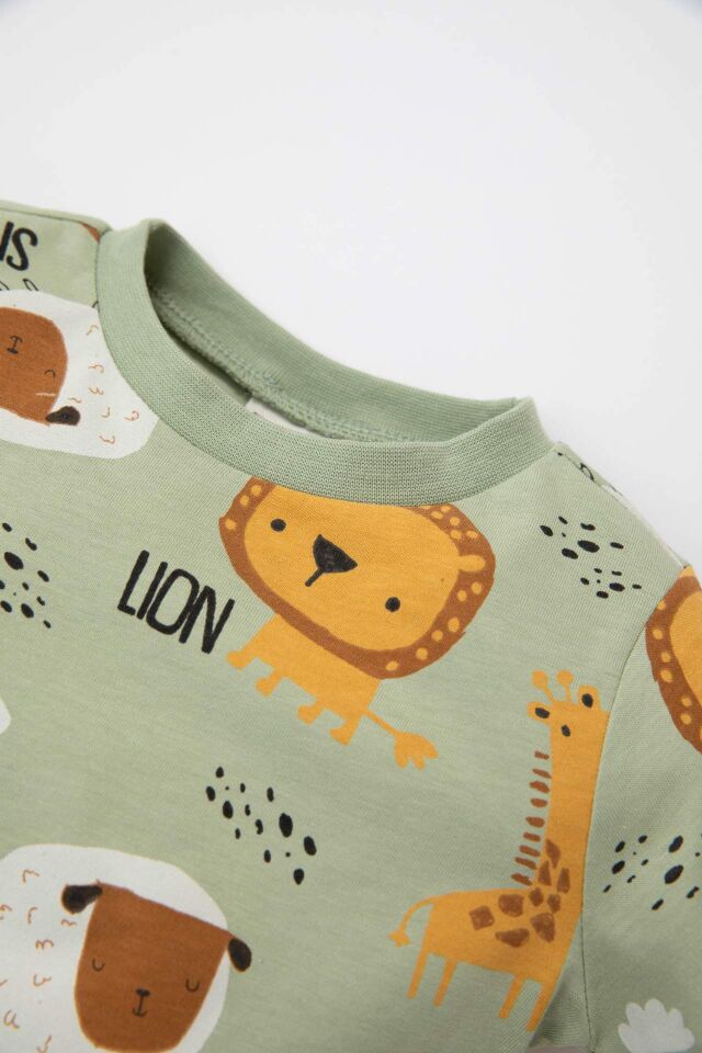Erkek Bebek Pijama Takımı Penye Safari Desenli Uzun Kollu Üst Uzun Alt