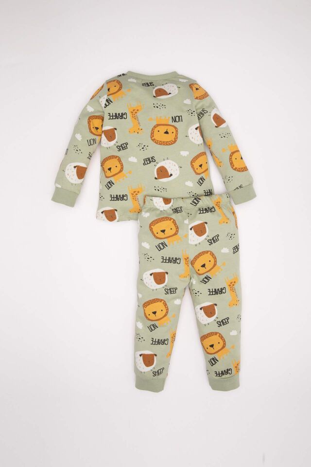 Erkek Bebek Pijama Takımı Penye Safari Desenli Uzun Kollu Üst Uzun Alt