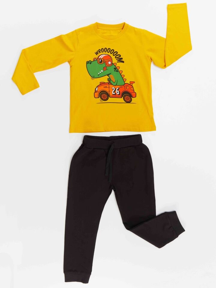 Yarışçı Timsah Erkek Çocuk T-shirt Pantolon Takım 5 Y - Siyah, Hardal