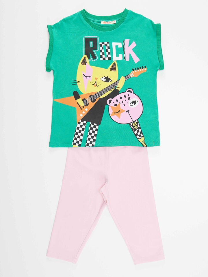 Rock Kankalar Kız Çocuk Tunik Tayt Takım 6 Y - Pembe, Yeşil
