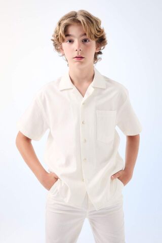 Erkek Çocuk Oversize Geniş Kalıp Polo Yaka Kısa Kollu Gömlek