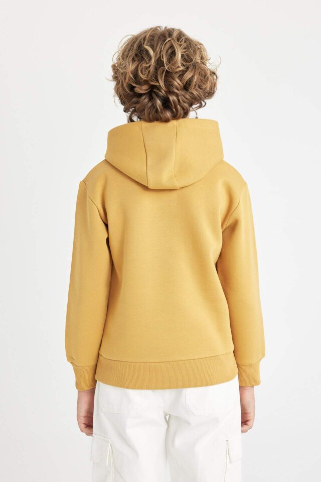 Erkek Çocuk Yazı Baskılı Cepli Kapüşonlu Kalın Okul Sweatshirt