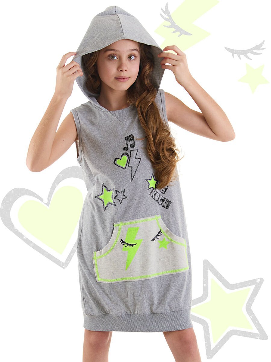 We Rock Gri Melanj Kapüşonlu Kız Çocuk Elbise 10 Y - Gri