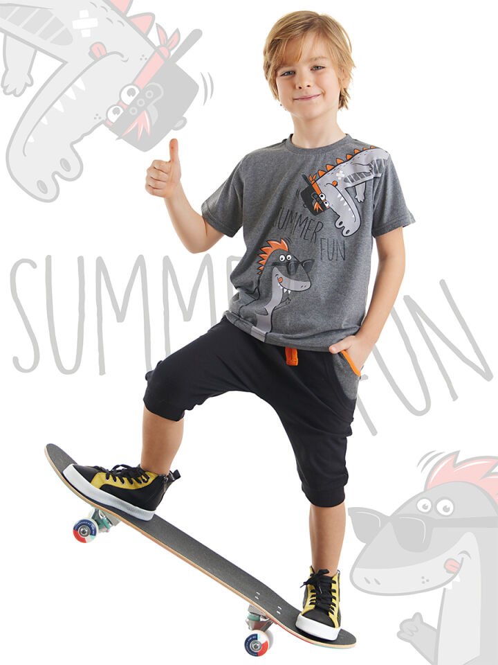 Summer Fun Erkek Çocuk T-shirt Kapri Şort Takım 4 Y - Siyah, Gri