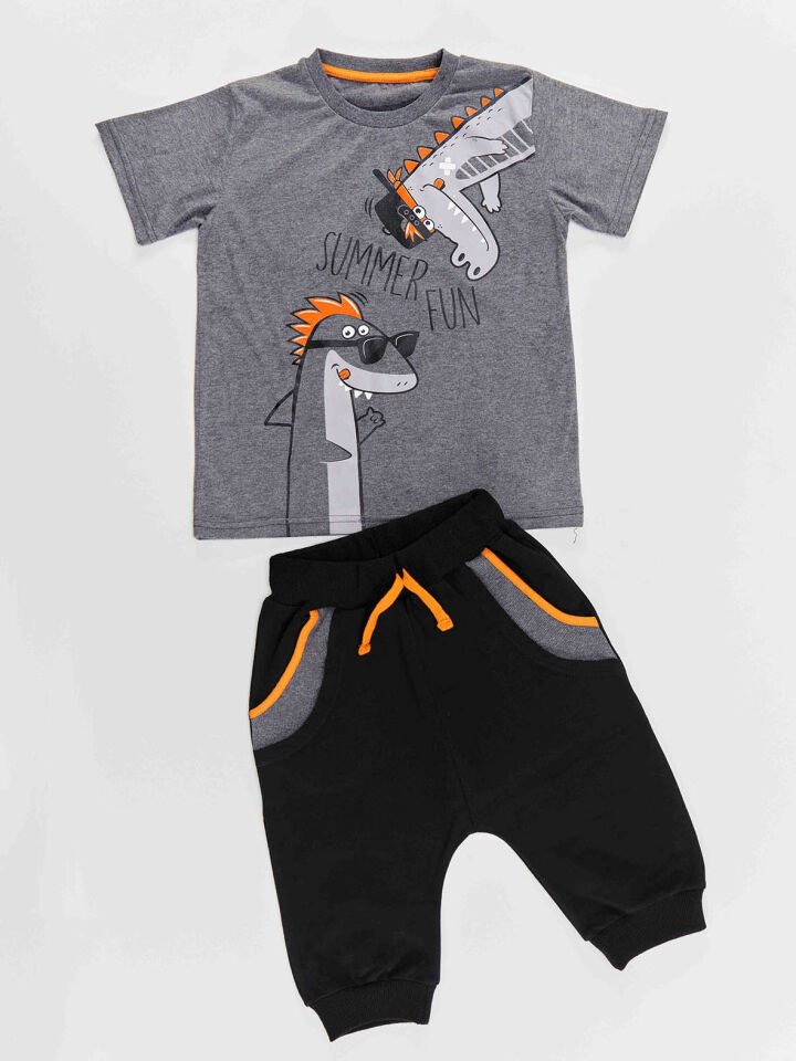 Summer Fun Erkek Çocuk T-shirt Kapri Şort Takım 4 Y - Siyah, Gri