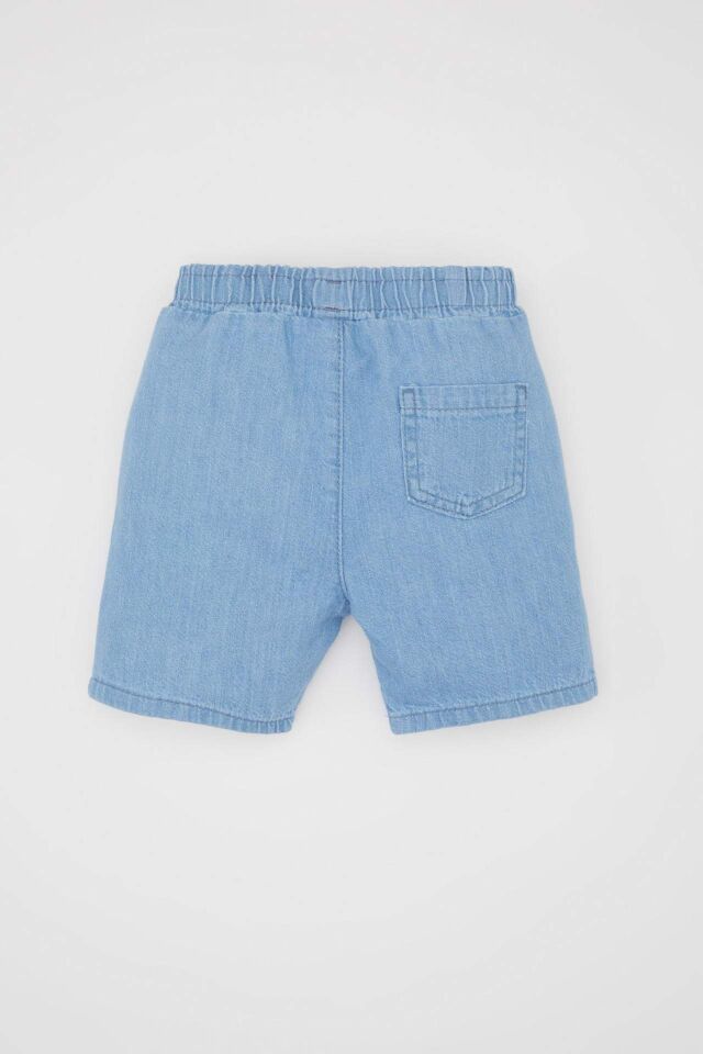 Erkek Bebek Etiket Baskılı Jean Şort