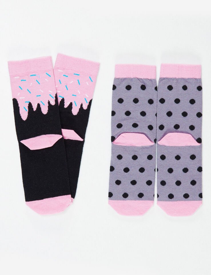 Panda&Crema Kız Soket Çorap 2'li Takım 2-3 Y - Pembe Siyah Gri