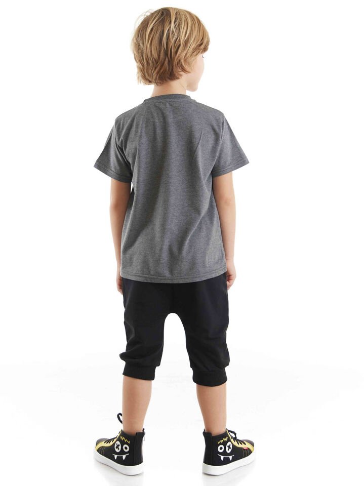 Summer Fun Erkek Çocuk T-shirt Kapri Şort Takım 5 Y - Siyah, Gri
