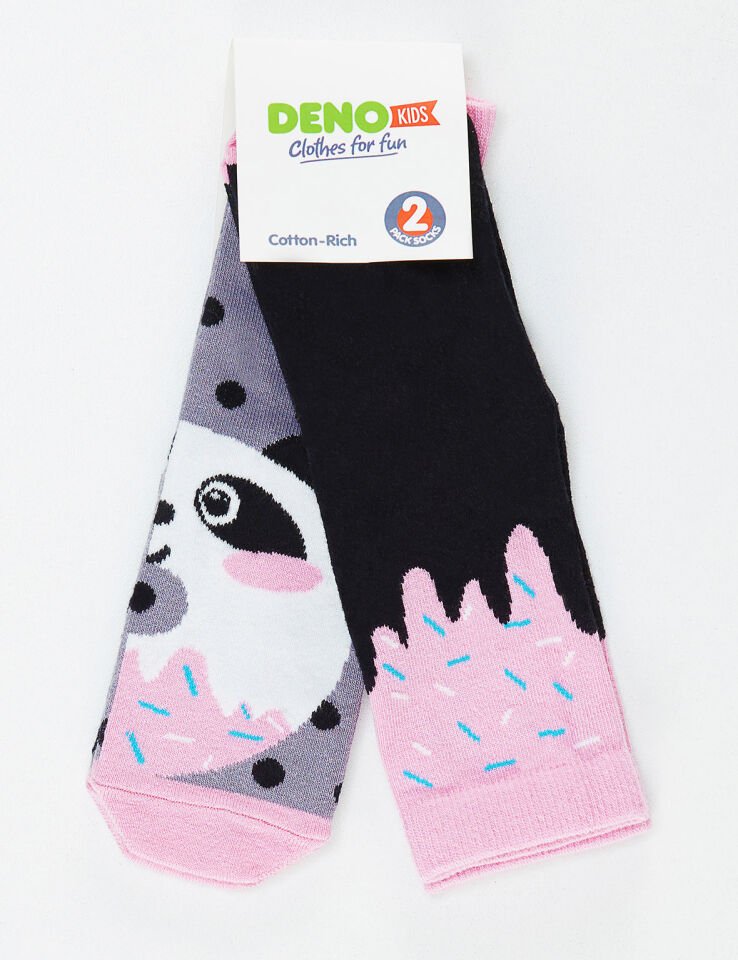 Panda&Crema Kız Soket Çorap 2'li Takım 2-3 Y - Pembe Siyah Gri