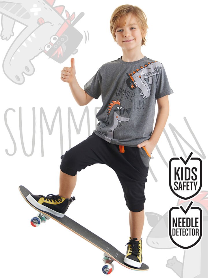 Summer Fun Erkek Çocuk T-shirt Kapri Şort Takım 6 Y - Siyah, Gri