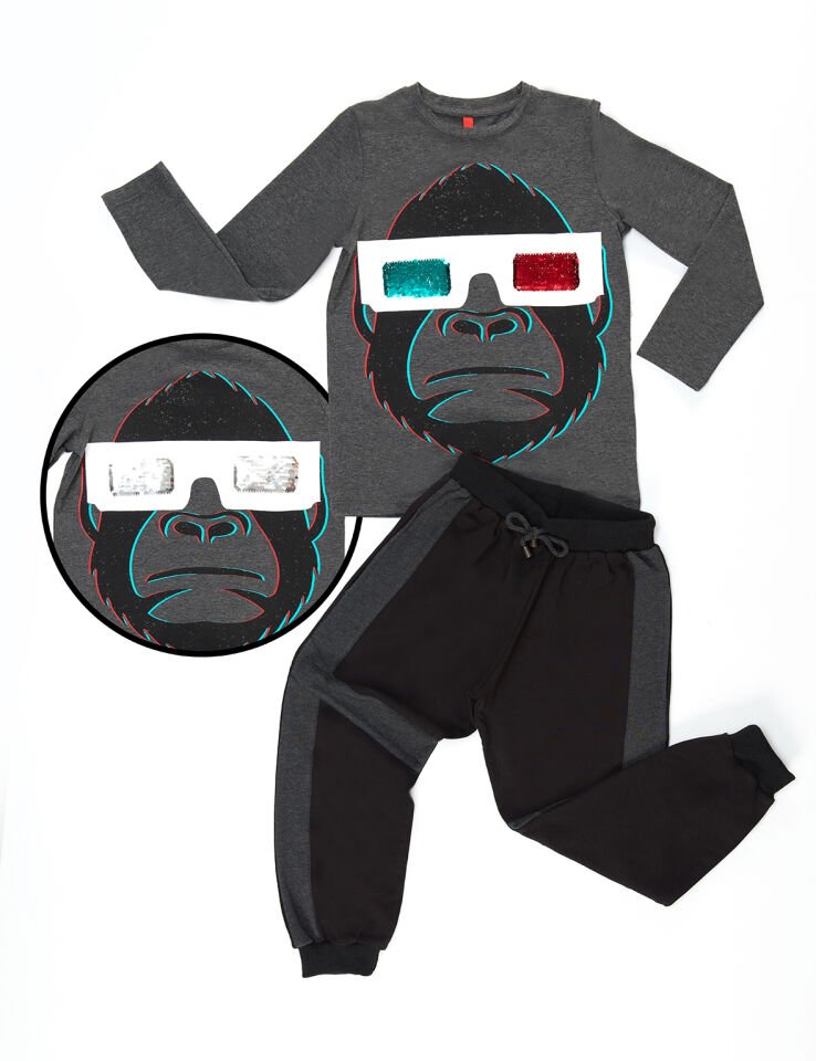 Gözlüklü Goril Erkek Çocuk T-shirt Pantolon Takım 10 Y