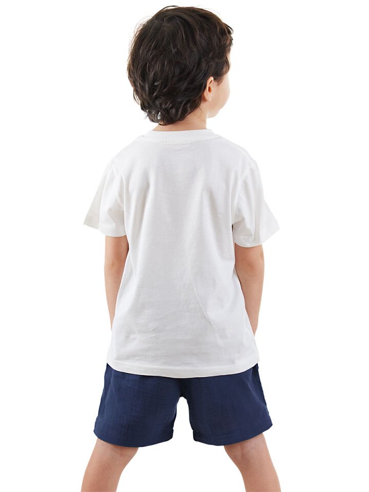 Dinozor Erkek Çocuk T-shirt Müslin Şort Takım 24-36 M - Lacivert
