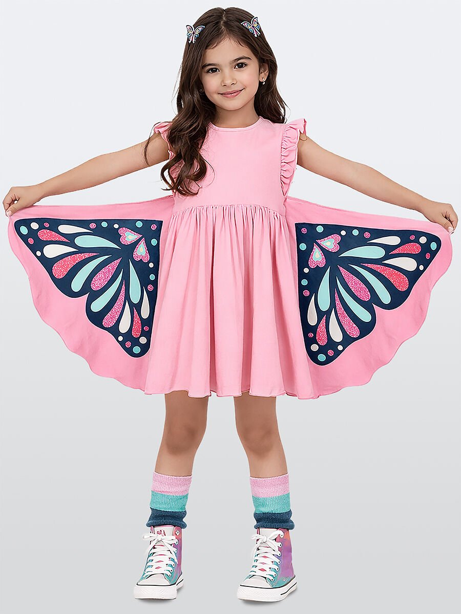 Kelebek Kol Kız Çocuk Pembe Elbise 8Y - Pembe