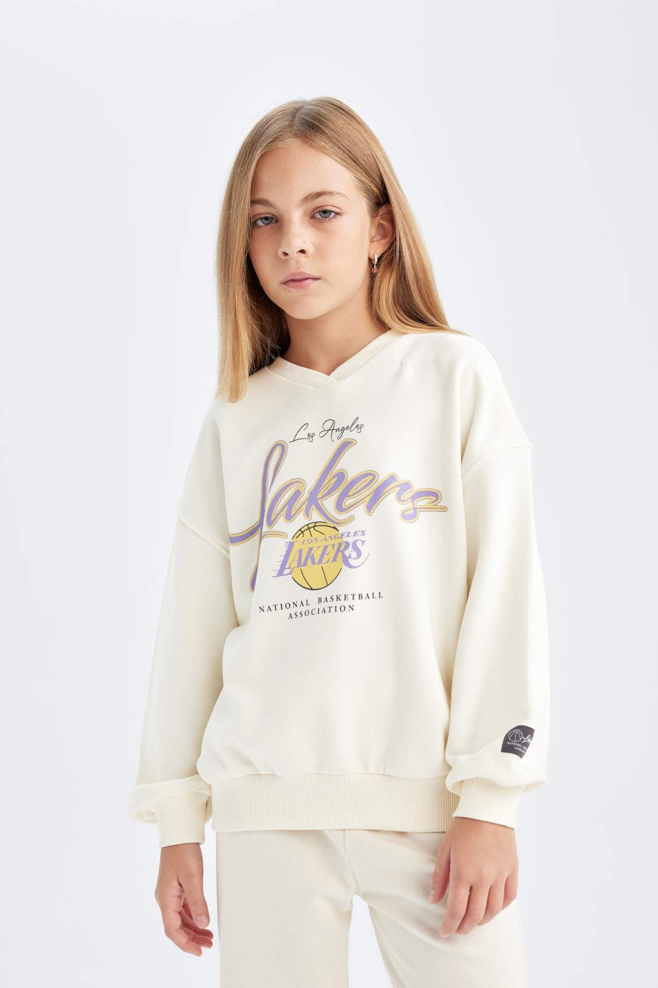 Kız Çocuk NBA Los Angeles Lakers Oversize Geniş Kalıp Bisiklet Yaka Sweatshirt